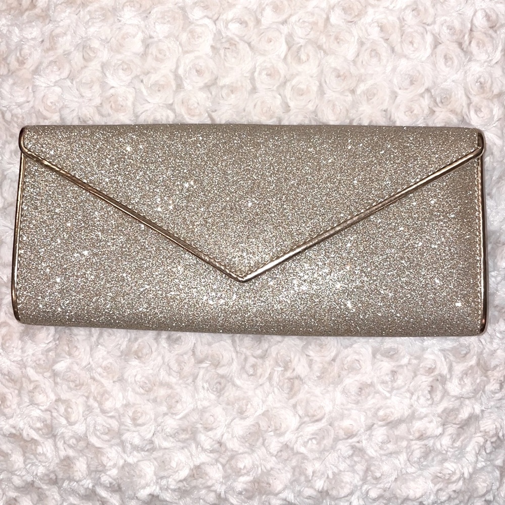 Also Gold Sparkle clutch with optional shoulder strap